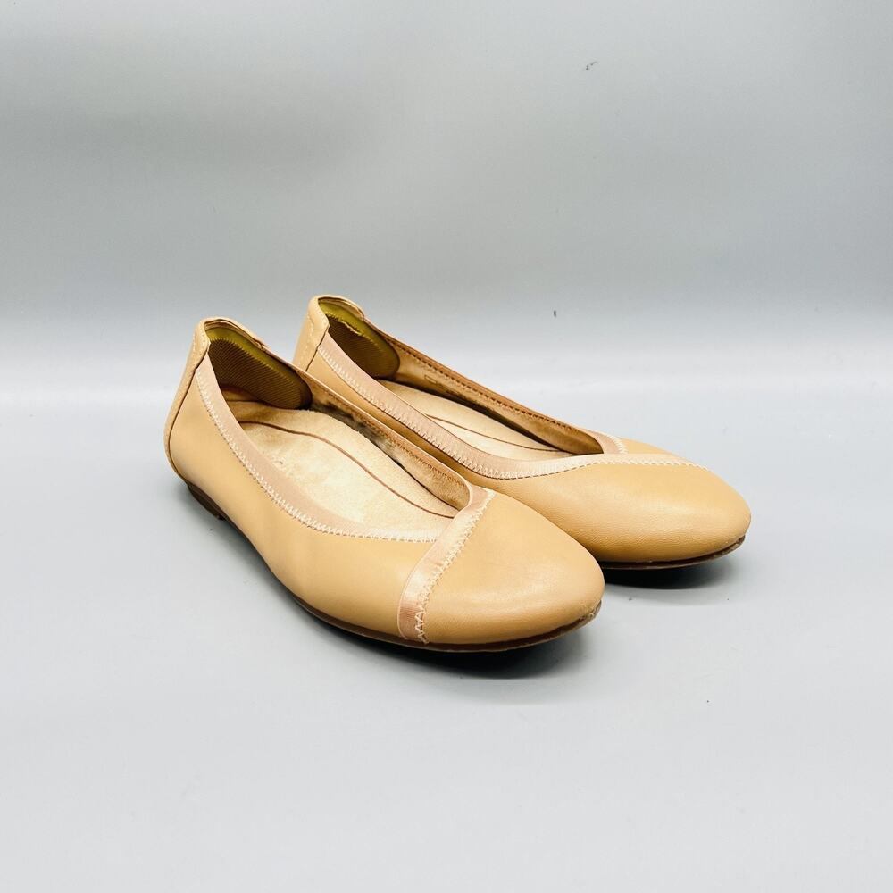 Vionic Shoes Womens 7.5 Beige Tan Leather Caroll Ballet Flats Slip On Comfort